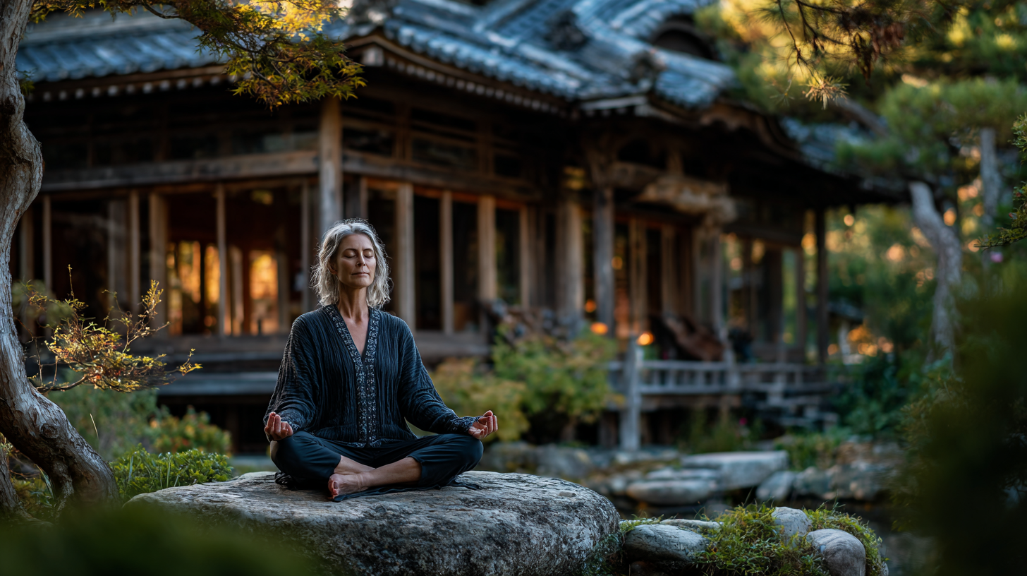 Група людей зрілого віку займається йогою в парку